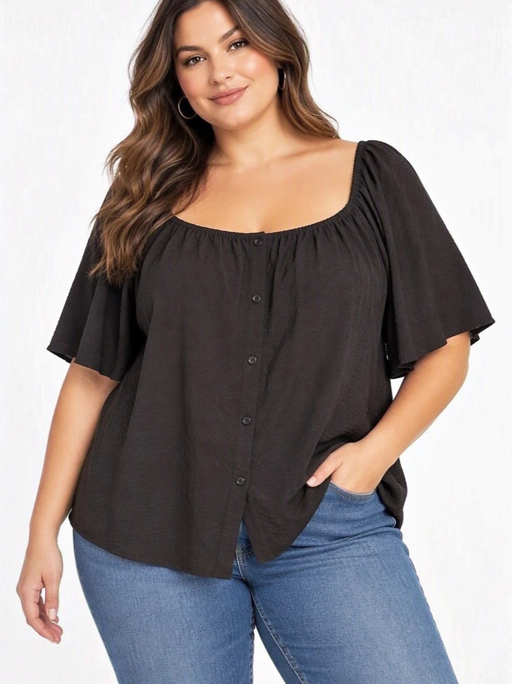 Timing Black Button Front Blouse Size 3X Like New